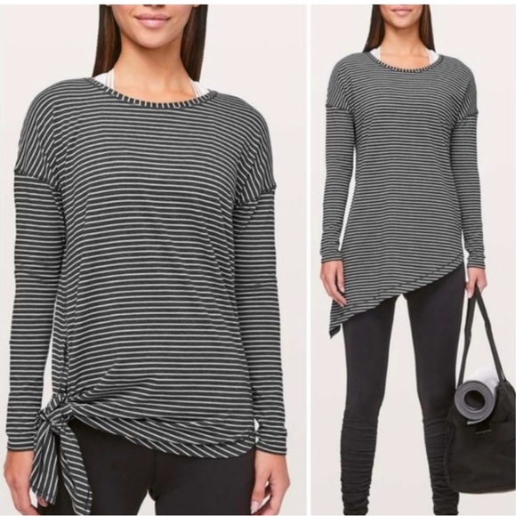 lululemon athletica Black & White To The Point Striped Asymmetrical Long Sleeve - Picture 1 of 10
